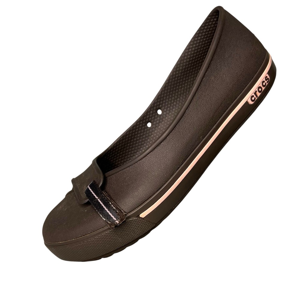 Crocs Crocband Ballet Flats Womens Size 6 Espresso Brown Pink Stripe Slip On